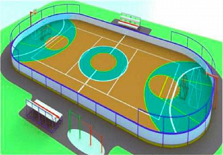 Спортивная площадка 40мx20м (минифутбол, баскетбол, волейбол, бадминтон, теннис, минигольф, гандбол, хоккей, фигурное катание, кёрлинг)