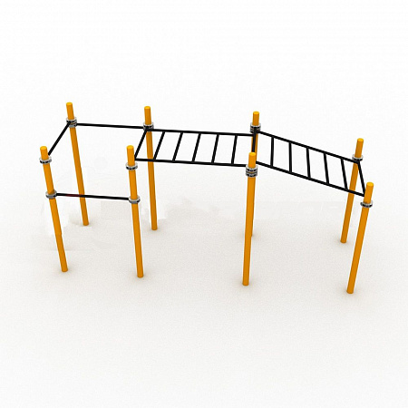 Детский рукоход двухсекционный с подъёмом и 3 турника